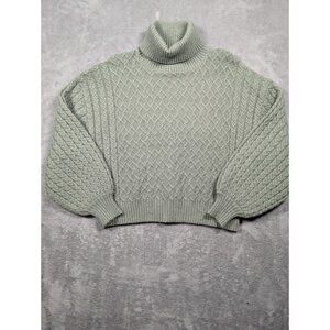 Truth By Republic Sweater Women Large Green Chunky Knit Balloon Sleeve Cabincore